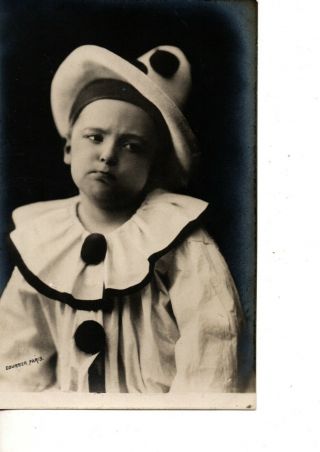 Rppc Halloween Little Boy Dressed As Clown With Sad Face Costume 167