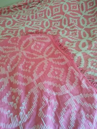 Vintage Bubble Gum Pink & White Chenille Bedspread Wedding Ring Full or Queen 5