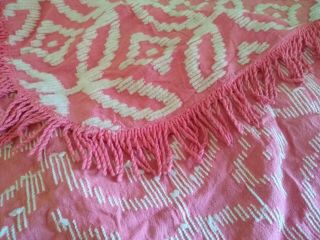 Vintage Bubble Gum Pink & White Chenille Bedspread Wedding Ring Full or Queen 6