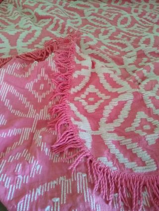 Vintage Bubble Gum Pink & White Chenille Bedspread Wedding Ring Full or Queen 7