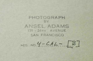 ANSEL ADAMS CALIFORNIA COAST PHOTOGRAPH c.  1960 A.  ADAMS STAMP EN VERSO 3