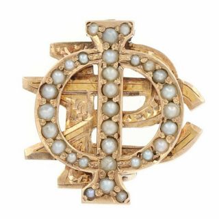 Phi Rho Sigma Badge - 14k Yellow Gold Pearls Fraternity Pin Medical Greek 1890s