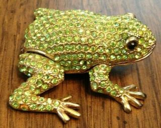 Vintage Gold Tone Green Beaded Frog Ring Trinket Jewelry Holder Case