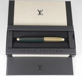 Louis Vuitton Doc Cuir Dark Green Leather And Gold Plated Rollerball Pen