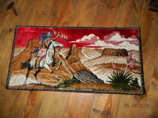 Vintage Art Tapestry Southwest Native American Chief / Horse Desert Wall Hanging