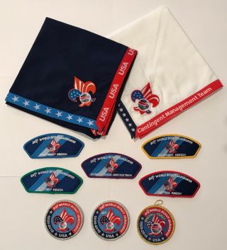 2019 Wsj World Jamboree Usa Contingent Complete Set Of Neckerchiefs And Patches