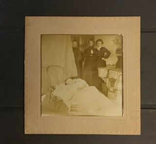 Unusual Vintage Post - Mortem Albumen Photograph Of Child Laid Out In Kitchen