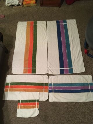 Vintage 60s 70s Racing Stripes Mod Bath Towels (5)