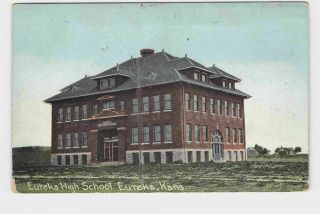 Antique Postcard Kansas Eureka Eureka High School Exterior View