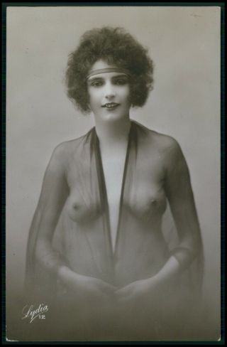 French Nude Woman Veiled Girl C1910 - 1920s Photo Postcard