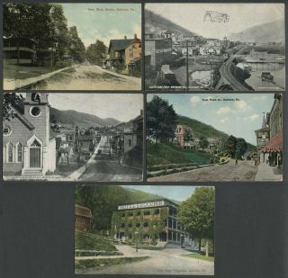 Galeton Pa: Five C.  1907 - 12 Postcards Main St,  South Side,  Bridge St,  Edgcomb Hot