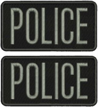 Police Embroidery Patches 3x6 Hook On Back Gray
