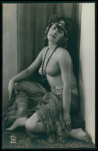 French Nude Woman Art Nouveau Jewelry C1910 - 1920s Photo Postcard