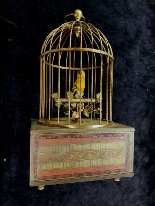 Made In Germany Vintage 1950s Brass Ornate Singing Bird In Cage 8.  5 " Total (bf2)