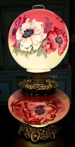 Exquisite Antique Marked Oil Parlor Banquet Gwtw Lamp Electrified 3 - Way
