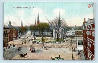 Keene,  Nh - Early 1907 The Square Street Scene - Trolley Buggy - Postcard - E2