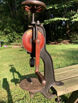 Vintage Goodell Pratt No.  490 Bench Hand Crank Drill Press Wood Metal Antique