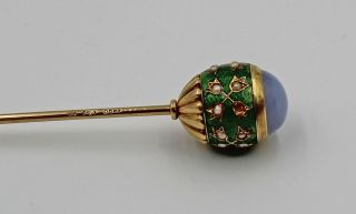 Carl Fabergé Russian Jeweled Guilloché Enamel 14K Gold Mounted Hat Pin 1896 - 1908 10