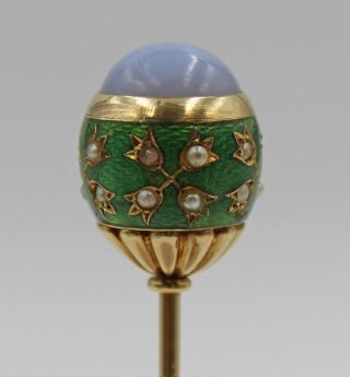 Carl Fabergé Russian Jeweled Guilloché Enamel 14K Gold Mounted Hat Pin 1896 - 1908 11