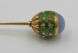 Carl Fabergé Russian Jeweled Guilloché Enamel 14K Gold Mounted Hat Pin 1896 - 1908 4