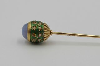 Carl Fabergé Russian Jeweled Guilloché Enamel 14K Gold Mounted Hat Pin 1896 - 1908 5