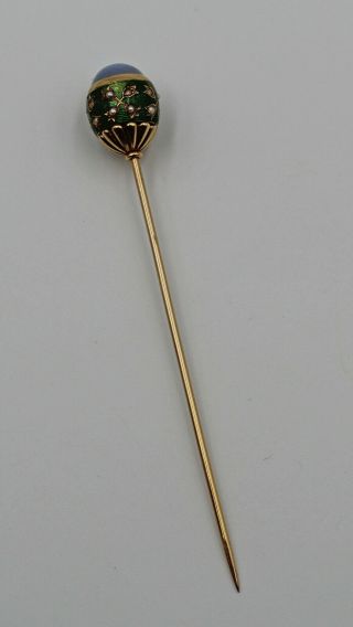 Carl Fabergé Russian Jeweled Guilloché Enamel 14K Gold Mounted Hat Pin 1896 - 1908 8