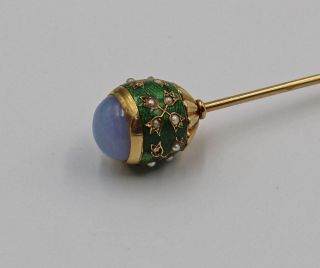 Carl Fabergé Russian Jeweled Guilloché Enamel 14K Gold Mounted Hat Pin 1896 - 1908 9