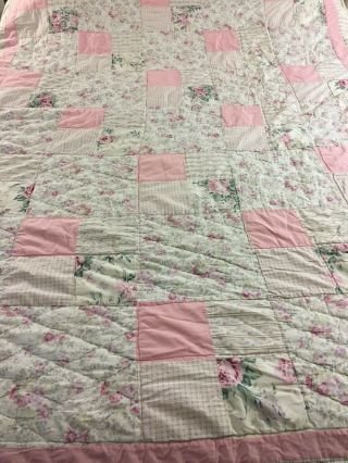 Farmhouse Pretty Pink Floral & Plaids Vintage Patchwork Quilt 100 " X 84 "