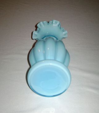Vintage Fenton Art Glass Vase Blue Opalescent Melon Rib Crimped Rim 4