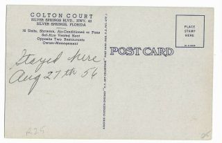 Colton Court,  Hwy 40,  Silver Springs,  FL 1956 Linen Postcard 2