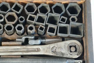 Antique Frank Mossberg No 14 Socket Set with Ratchet Wrench T - Handle Universal 5