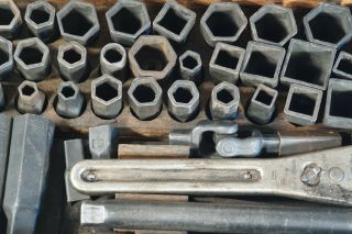 Antique Frank Mossberg No 14 Socket Set with Ratchet Wrench T - Handle Universal 6