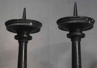 Pair Victorian French Early Gothic Revival Candlestick Pricket BLACK Bronze RICH 3