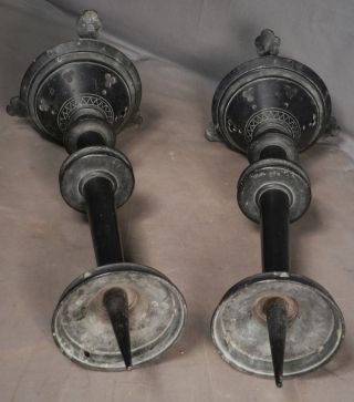 Pair Victorian French Early Gothic Revival Candlestick Pricket BLACK Bronze RICH 7