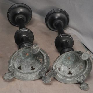 Pair Victorian French Early Gothic Revival Candlestick Pricket BLACK Bronze RICH 8