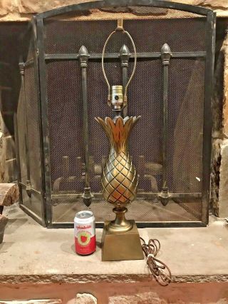 Vintage Solid Brass Pineapple Table Lamp On Pedestals Hollywood Regency.