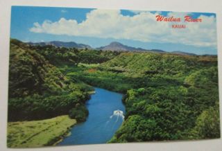 Wailua River Kauai Vintage Hawaii Postcard Boat Mike Roberts Color Card Scenic