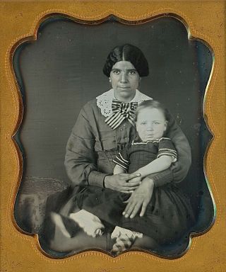 African American Nanny Holding White Toddler 1/6 Plate Daguerreotype D811