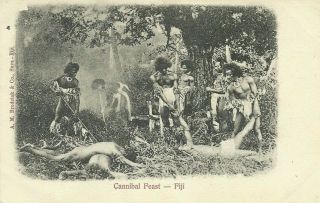Cannibal Feast Fiji Natives Creepy Horror 1905 Undivided Back Postcard