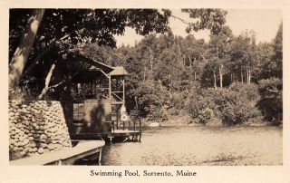 Sorrento Maine Swimming Pool Bench & Platform Life Preserver Red Cross 1940 Rppc