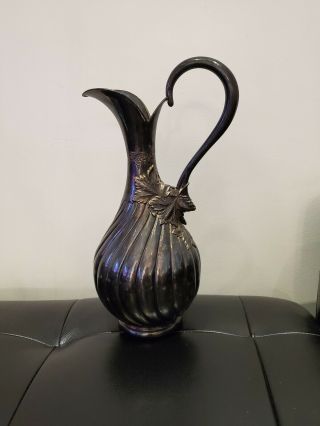 Large Sterling Silver Pitcher Ewer With Grapes And Leaves
