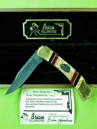 Us Buck Limited Edition Folding Pocket Knife Brian Yellowhorse Inlays W/ Box