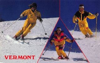 Vtg 1970s - 80s Postcard Alpine Skiing Downhill Ski Vermont Mountains Vt / A75