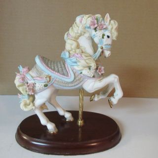 Merry - Go - Round Carousel Horse Porcelain Figurine On Wood Base