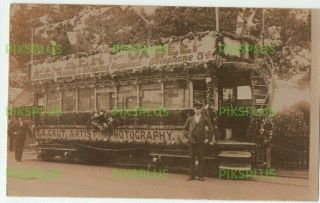 Old Postcard Decorated Guernsey Tram Channel Islands Real Photo Vintage C.  1905