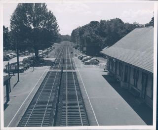 1955 Photo Winchester Ma Station Wedgemere Tracks Square Road 8x10