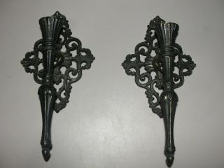 Set of 2 Vintage Metal Black Gold GOTHIC Medieval Wall Candle Holders Pair 2