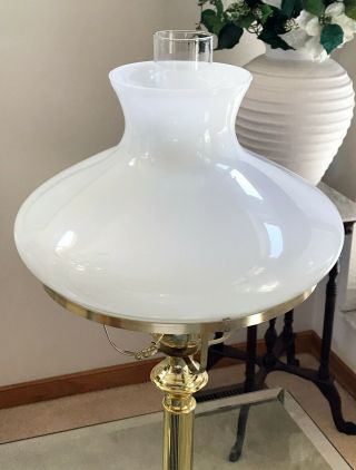 Vintage Polished Brass Hurricane Table Lamp with Milk Glass Tam - O - Shanter Shade 6