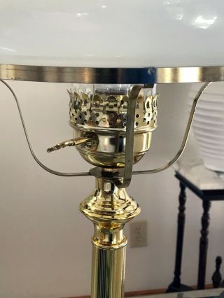 Vintage Polished Brass Hurricane Table Lamp with Milk Glass Tam - O - Shanter Shade 7