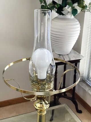 Vintage Polished Brass Hurricane Table Lamp with Milk Glass Tam - O - Shanter Shade 9